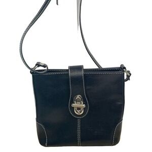 Persaman New York Black Leather Crossbody Bag Made in Italy Contrast Stitching